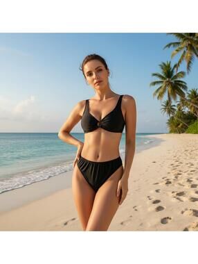 VENUS Bikini Set 8 Black High Waisted O Front Chic Swimwear